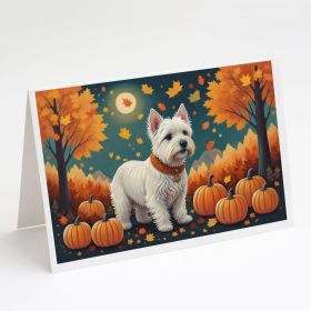 Westie Fall Greeting Cards Pack of 8 Blank Cards with Envelopes Whimsical A7 Size 5x7 Blank Note Cards