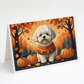 Bichon Frise Fall Greeting Cards Pack of 8 Blank Cards with Envelopes Whimsical A7 Size 5x7 Blank Note Cards
