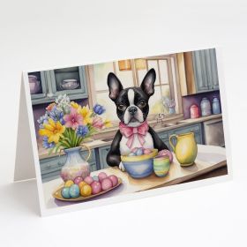 Decorating Easter Boston Terrier Greeting Cards Pack of 8 Blank Cards with Envelopes Whimsical A7 Size 5x7 Blank Note Cards