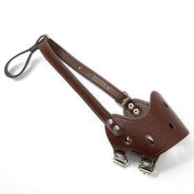 Dog Muzzle Leather, Comfort Secure Anti-Barking Muzzles for Dog, Breathable and Adjustable (Color: coffee, size: L)