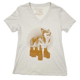 Platform Corgi Womens T-shirt (Color: Taupe, size: XL)